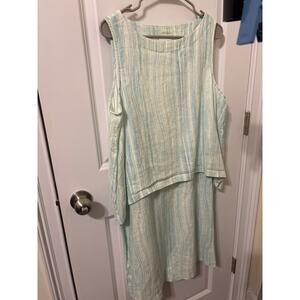 J Jill pure Jill linen sleeveless dress blue green stripes sz l guc flowy